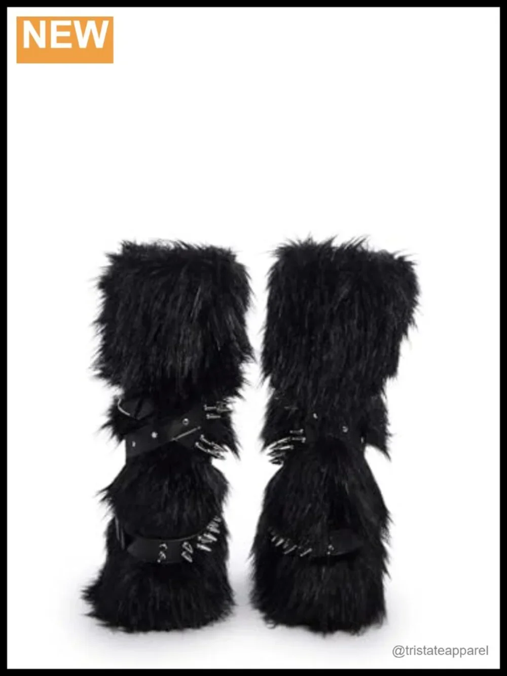 Faux Fur Knee High Platform Boots with Buckle Straps